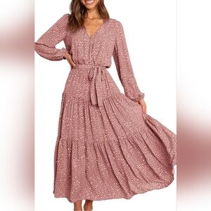 Chic Long Sleeve Patterned Maxi Dress